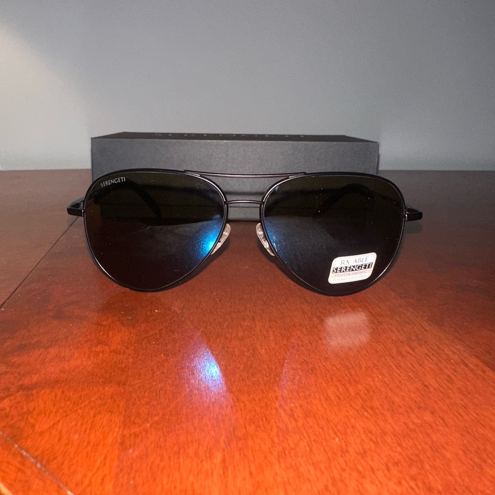 Serengeti Black/Blue Lens Aviator Sunglasses